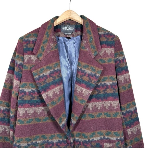VINTAGE Italian Wool Southwest Print Single Breasted Structured Blazer - Picture 6 of 13